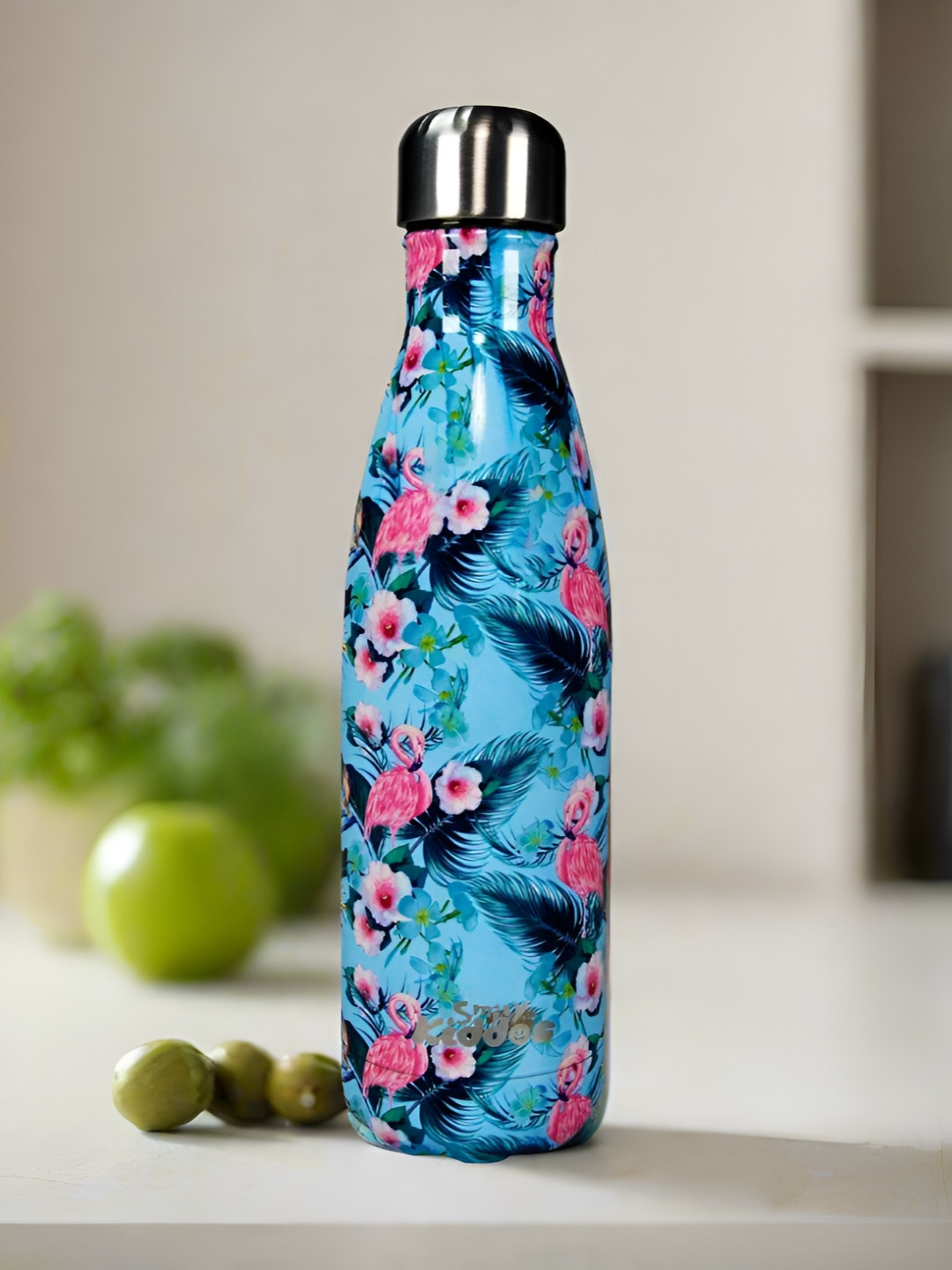 Smily Kiddos Blue Floral Stainless Steel BPA Free Flask - 500ml