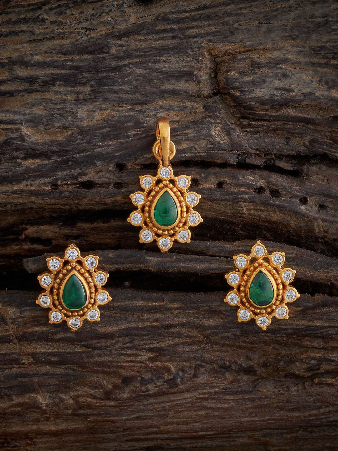 Kushal's Fashion Jewellery Embellished Bridal 92.5 Silver Ruby Temple Pendant Set