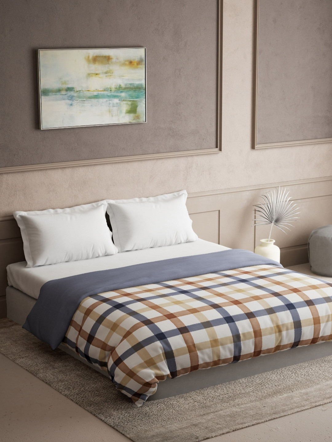 DDecor White & Blue Checked Summer 120 GSM Double Bed Dohar