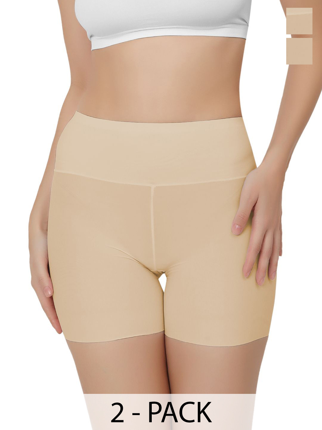 Bella Voste Women's Pack Of 2 Anti Microbial Shorts Briefs PT-204-Beige-Beige-M