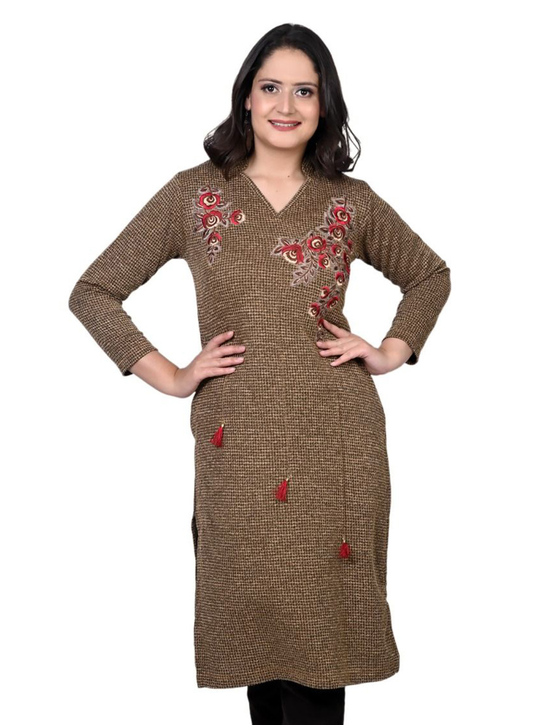 TWENTY ME Floral Embroidered Thread Work Woollen Kurta