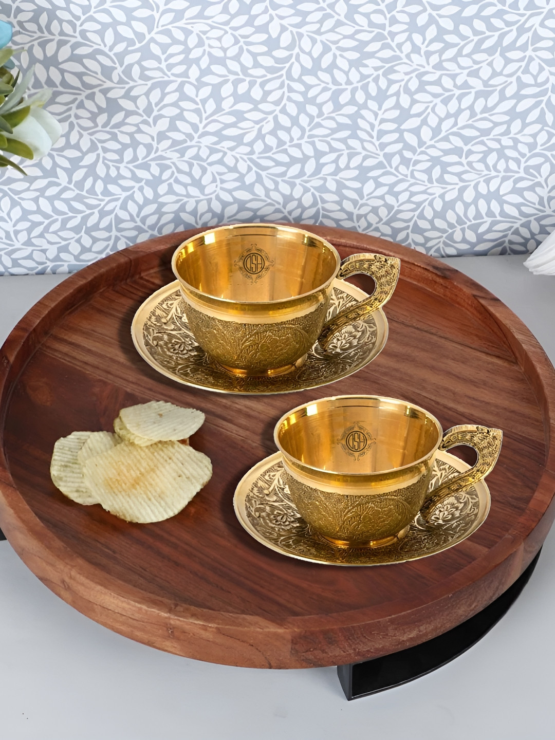 DSH Crafting Your Curiosity GoldToned 2 Pieces Brass Tea Set 150ml each