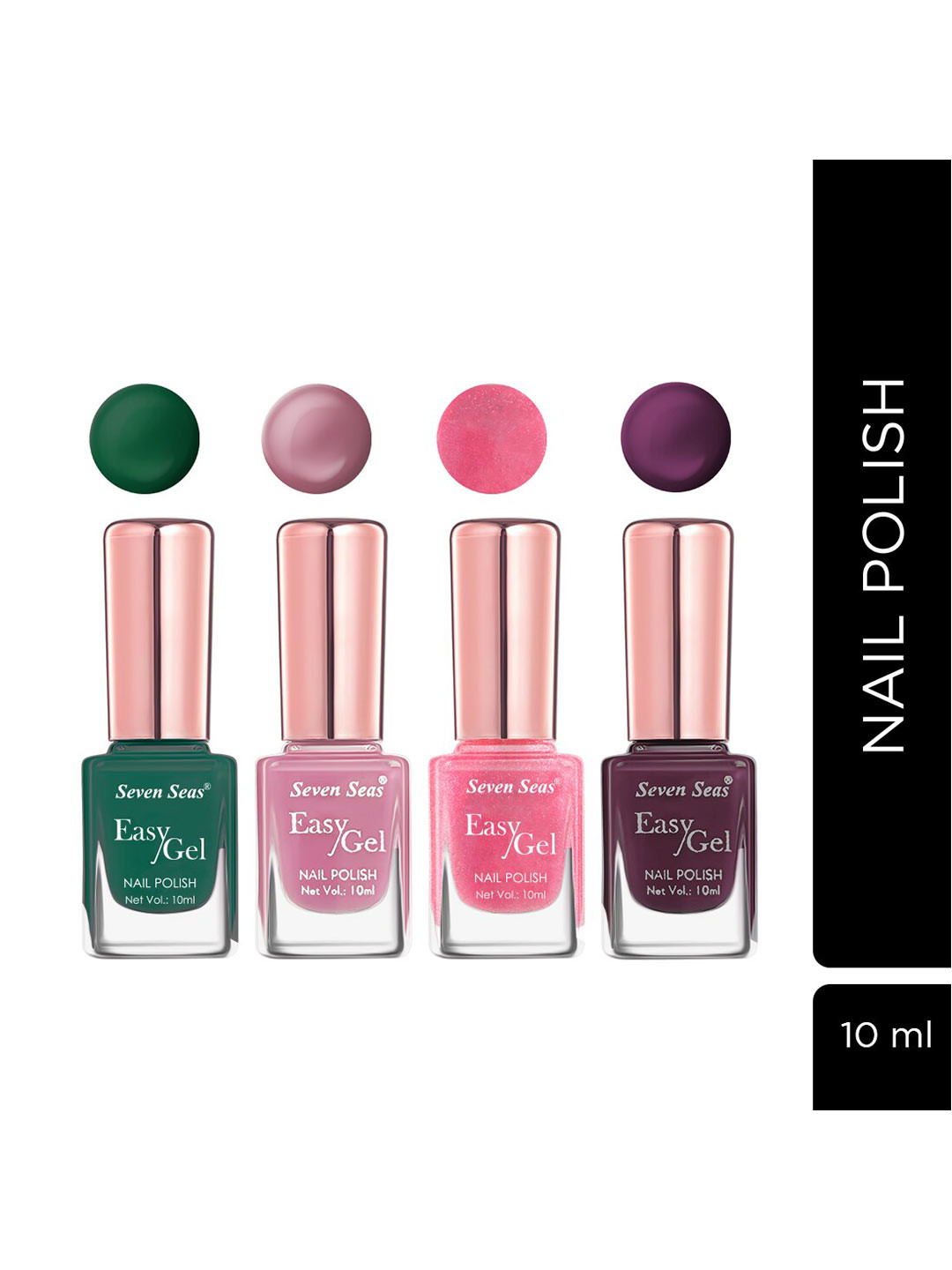 Seven Seas Set of 4 Easy Gel Long Lasting Nail Polishes 10ml Each - 233 + 223 + 229 + 249