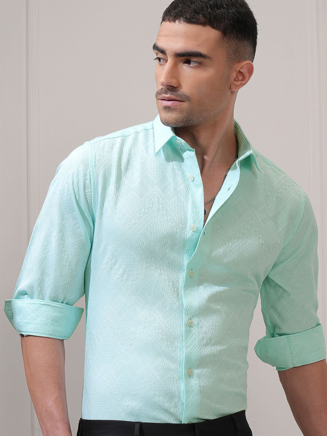 LOCOMOTIVE Luxe Men Marine Jacquard Textured Occasion Slim Fit Shirt