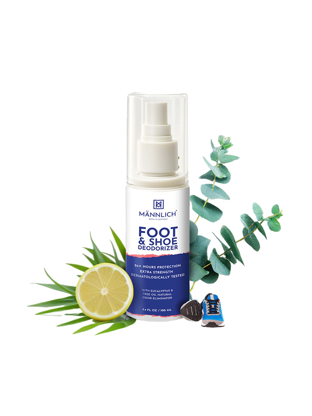 Mannlich Lemon Grass & Eucalyptus Oil Infused Foot & Shoe Deodorizer- 100ml