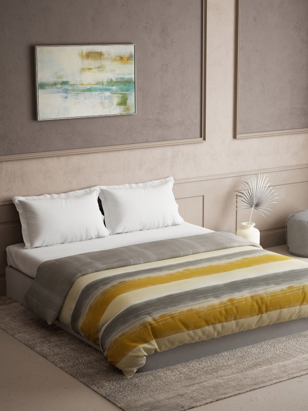 DDecor Gold-Toned & Mustard Checked Summer 120 GSM Double Bed Dohar