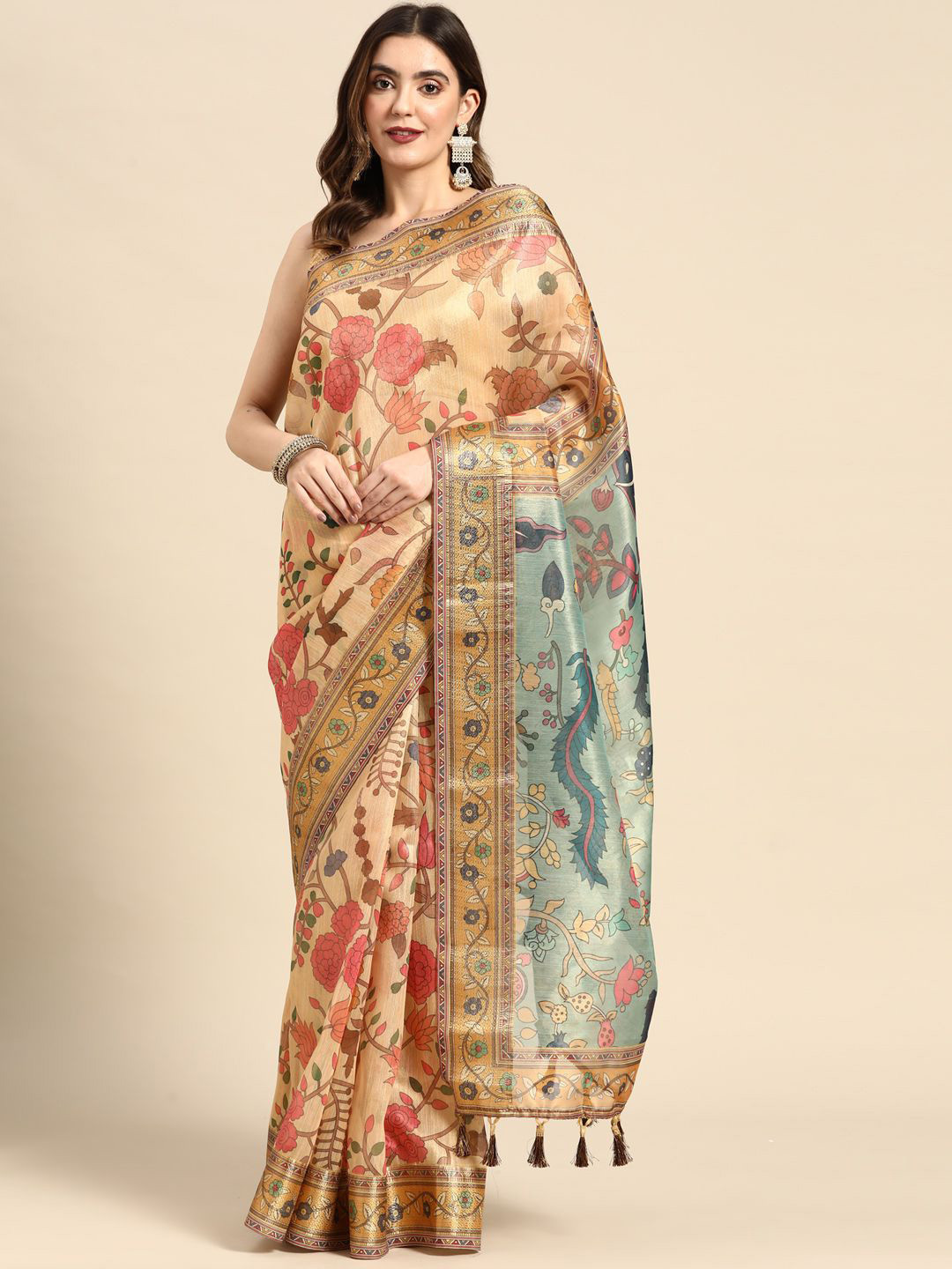 Kaizen TEXO FAB Floral Printed Woven Design Khadi Saree