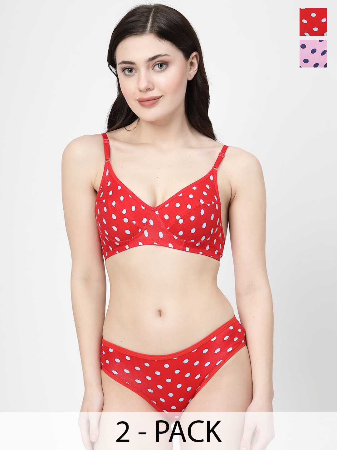 Docare Pack Of 2 Non-Padded Lingerie Set YummySet-Red-Pink