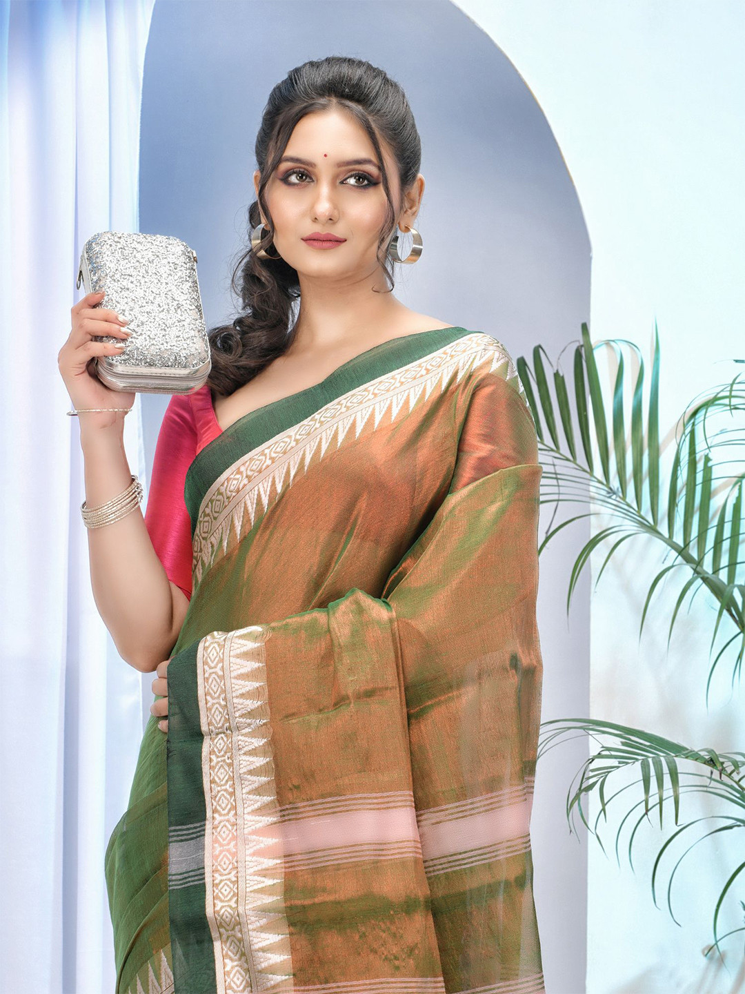DESH BIDESH Embroidered Tissue Saree with Blouse Piece