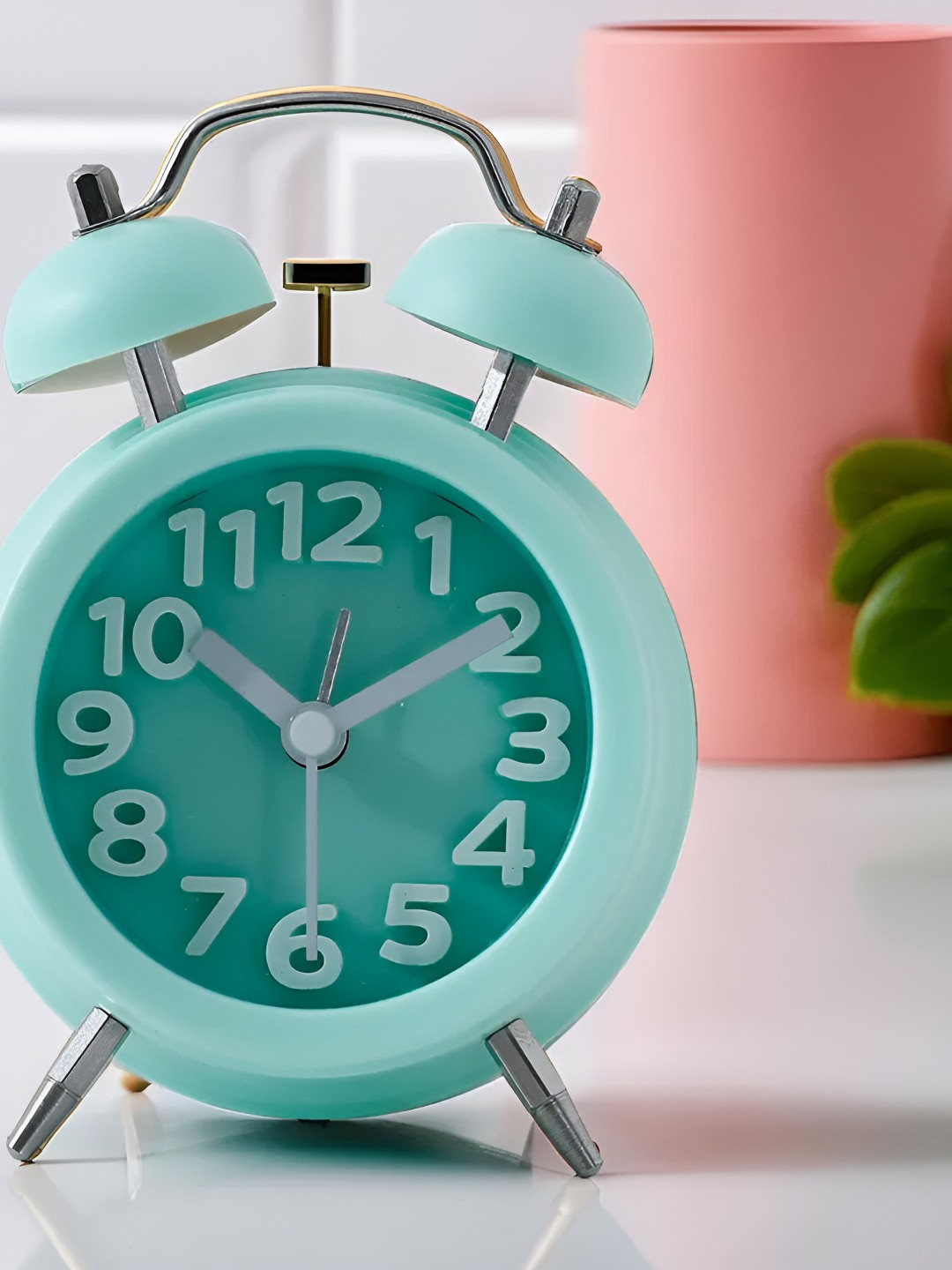 UMAI Wake Up Timer|Twin Bell Green Plastic Round Battery Analogue Alarm Clock-7cm