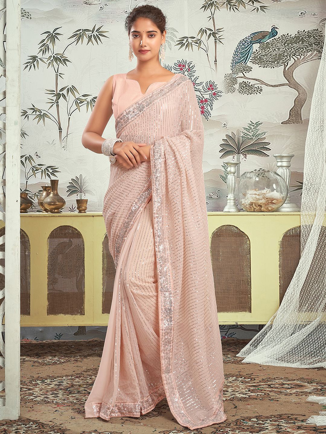 Satrani Embellished Sequinned Ready To Wear Saree - Sarees for Women 30545711 | Myntra