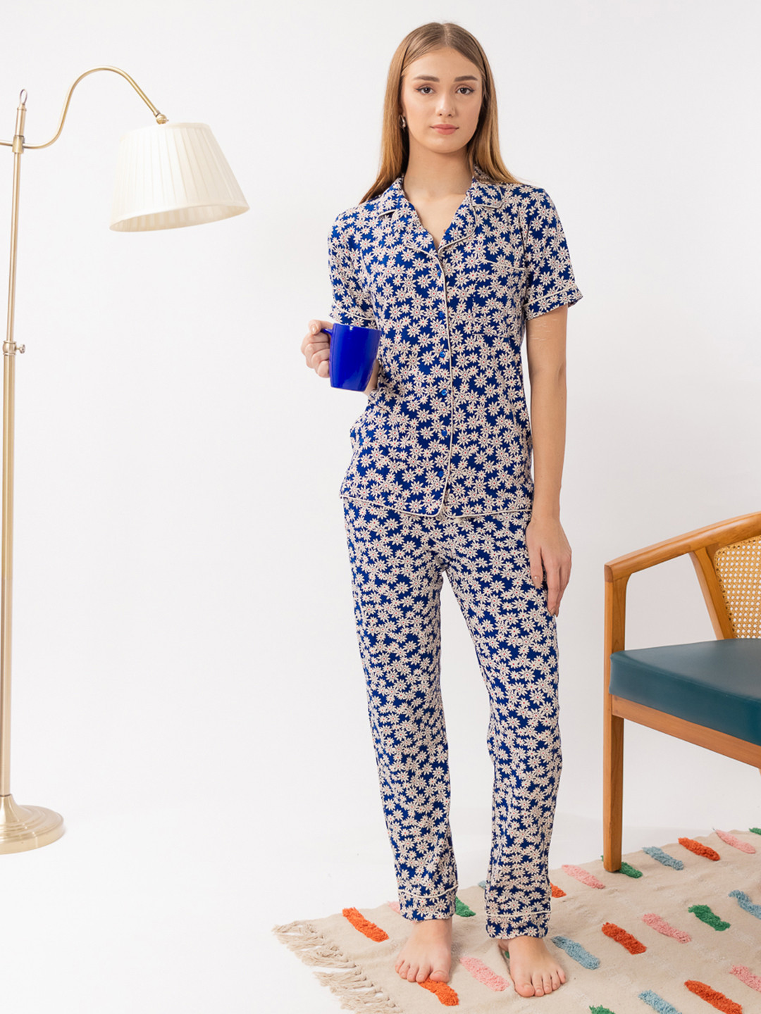 ELEVENS HEAVEN Floral Printed Shirt With Pyjamas