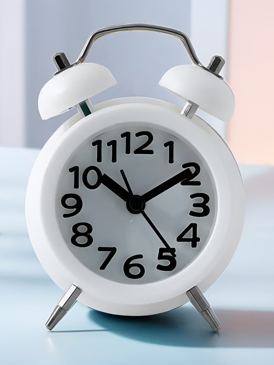 UMAI White Plastic Round Battery Analogue Alarm Clock-7cm