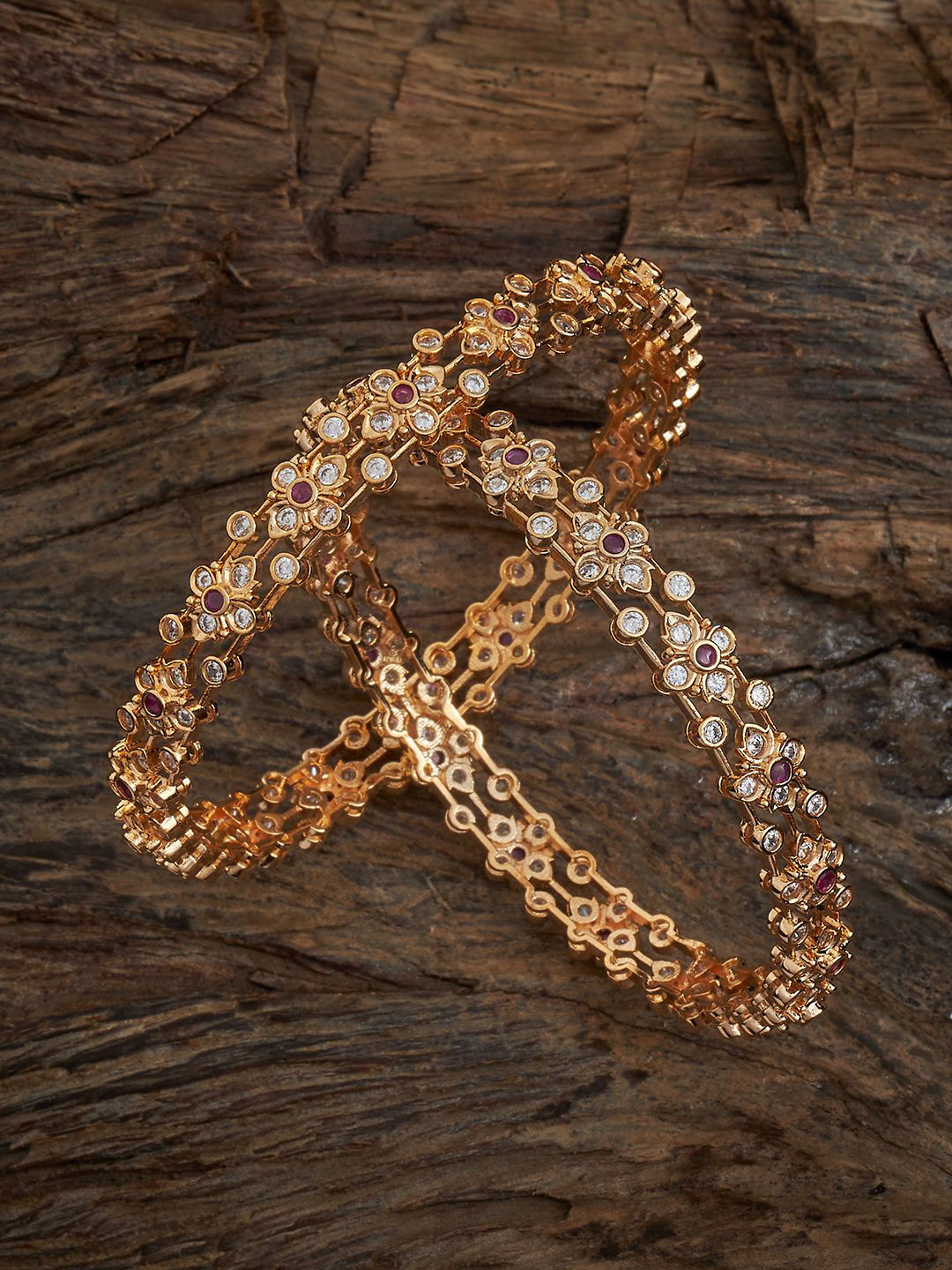 Kushal's Fashion Jewellery Gold-Plated Ruby Zircon Studded Bangles