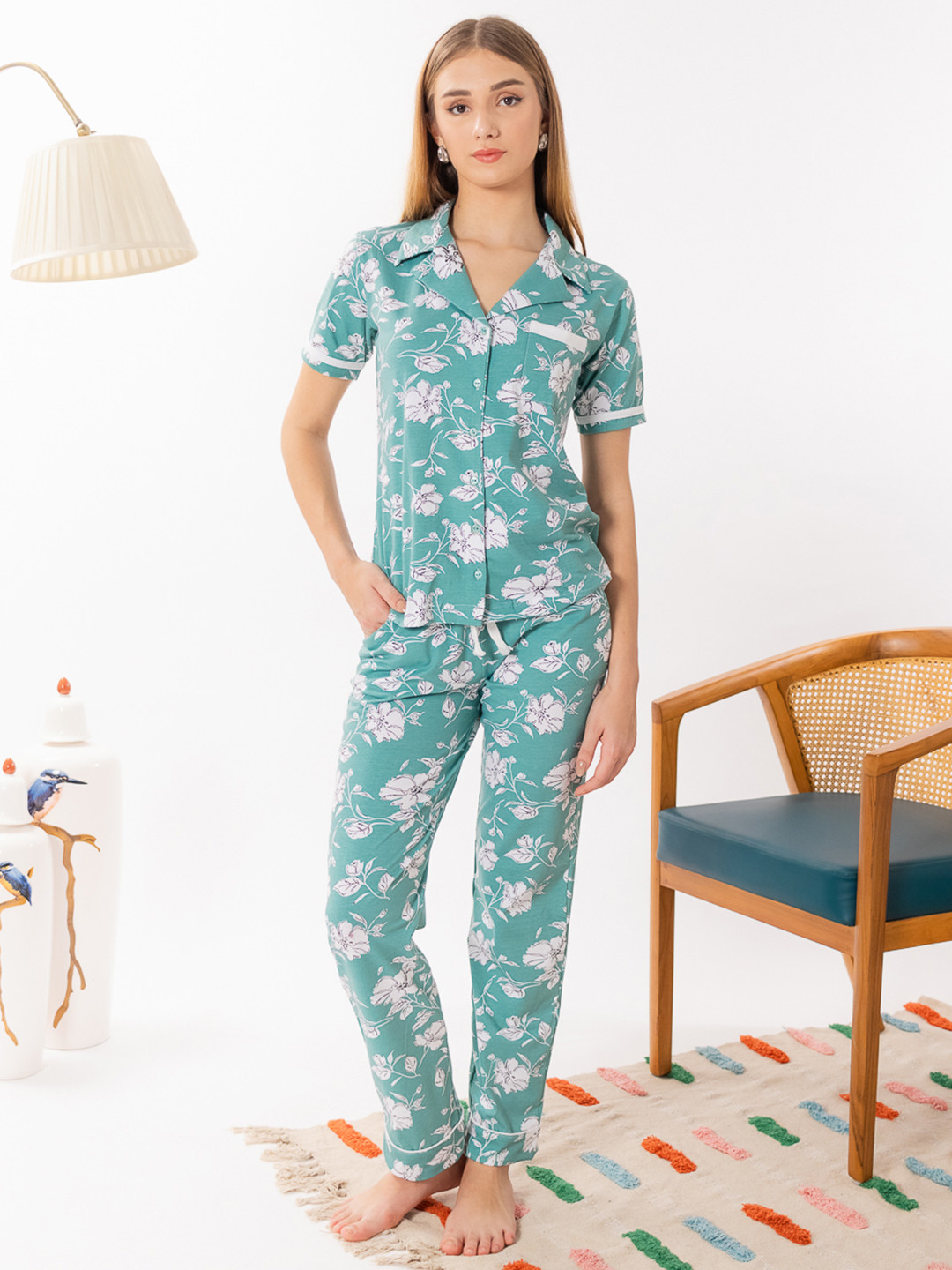ELEVENS HEAVEN Floral Printed Shirt With Pyjamas