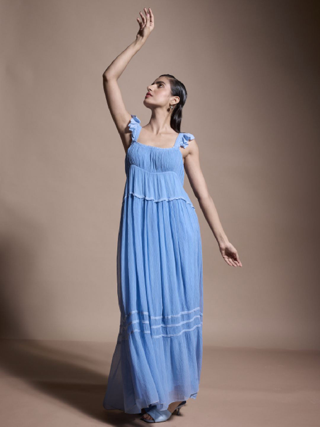 Dash and Dot Flutter Sleeve Empire Maxi Dress