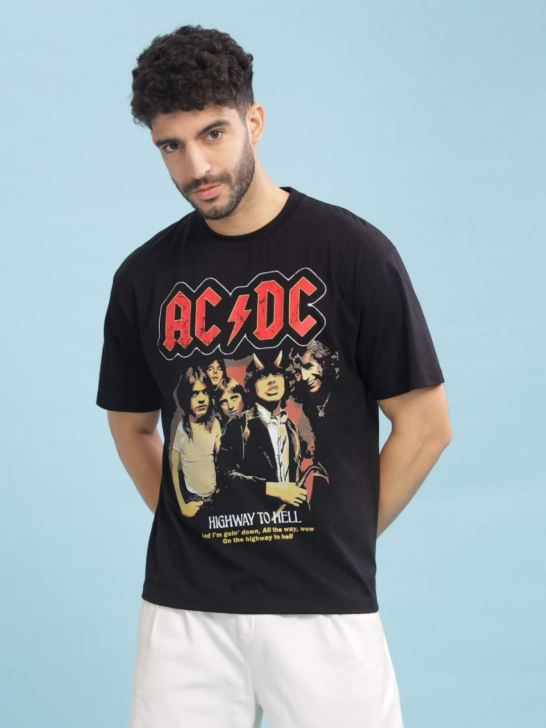 CAPTCHA ACDC band Printed Drop-shoulder Pure Cotton Oversized Tshirt