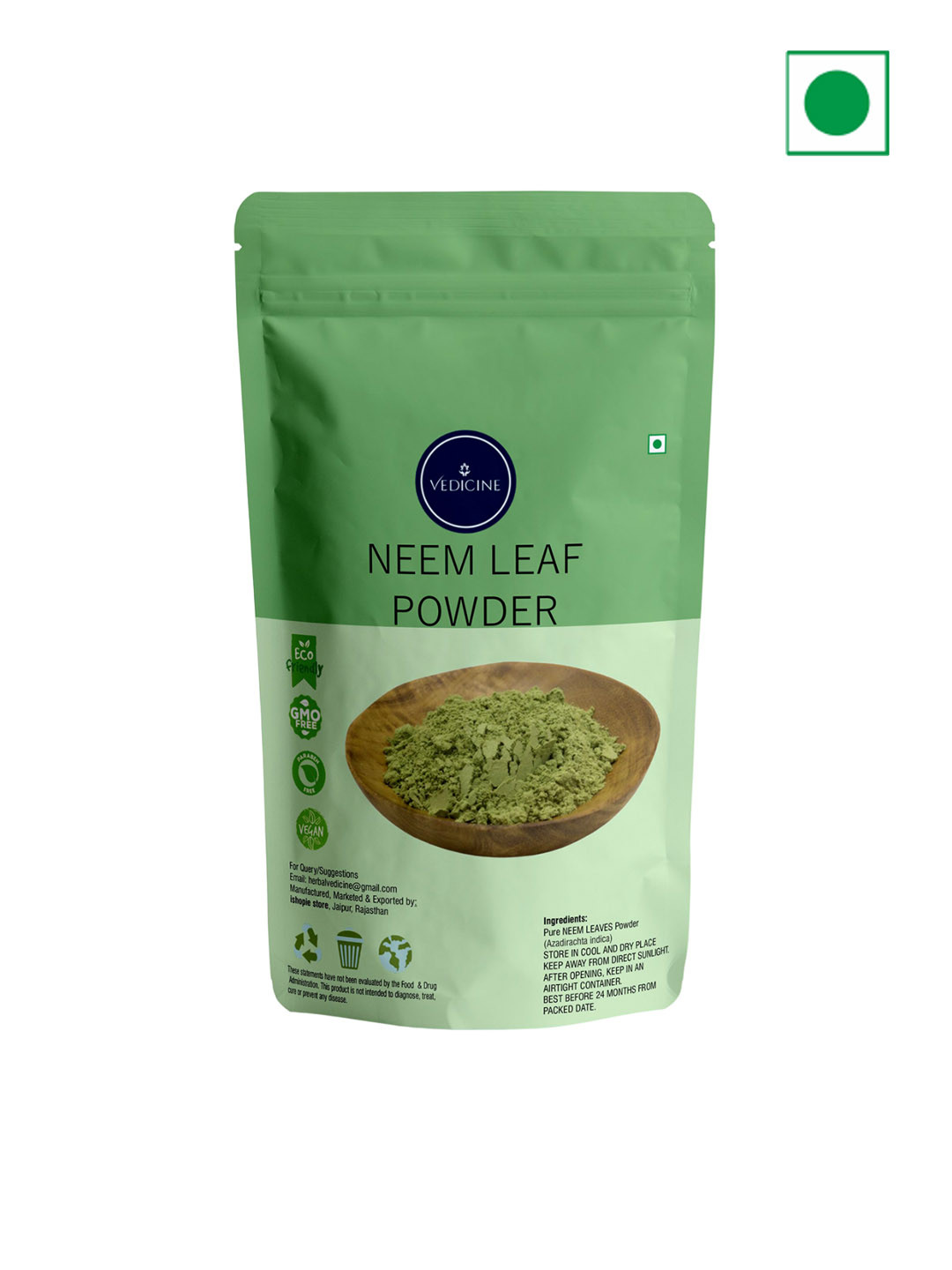VEDICINE Neem Leaf Anti-Bacterial & Anti-Inflammatory Powder Face Pack- 100g