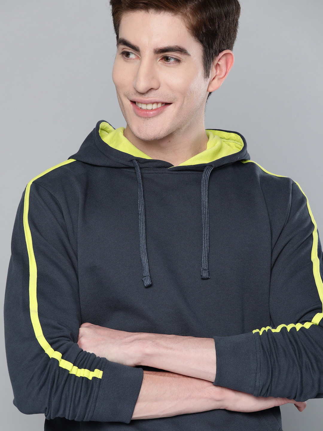 Mast & Harbour Men Navy Blue Solid Hooded Sweatshirt