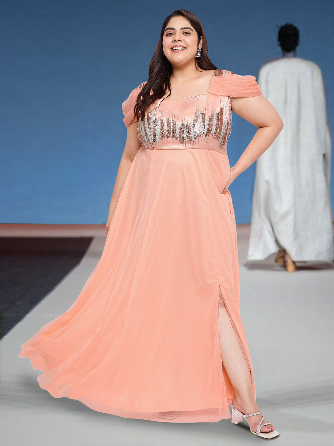 wild U Women Cold-Shoulder Sleeves Sequined Maxi Dress Plus Size