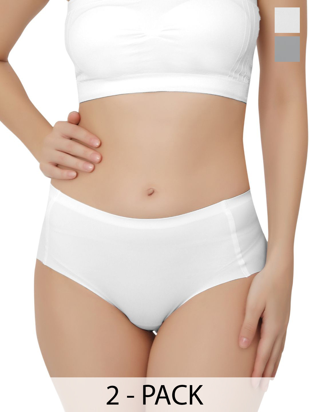 Bella Voste Women's Pack Of 2 Seamless Periods Briefs PT_6198-Grey-White-M