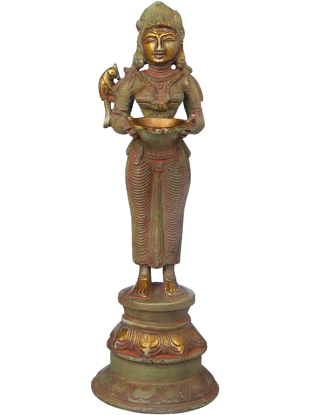 Exotic India Deepalakshmi Gold Brass Metallic Prayer Room Hand Made Small Showpiece - 4 Inches
