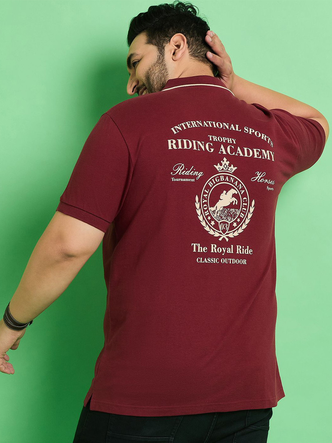 bigbanana Plus Size Sports Printed Cotton Polo Collar Bio Finish T-shirt