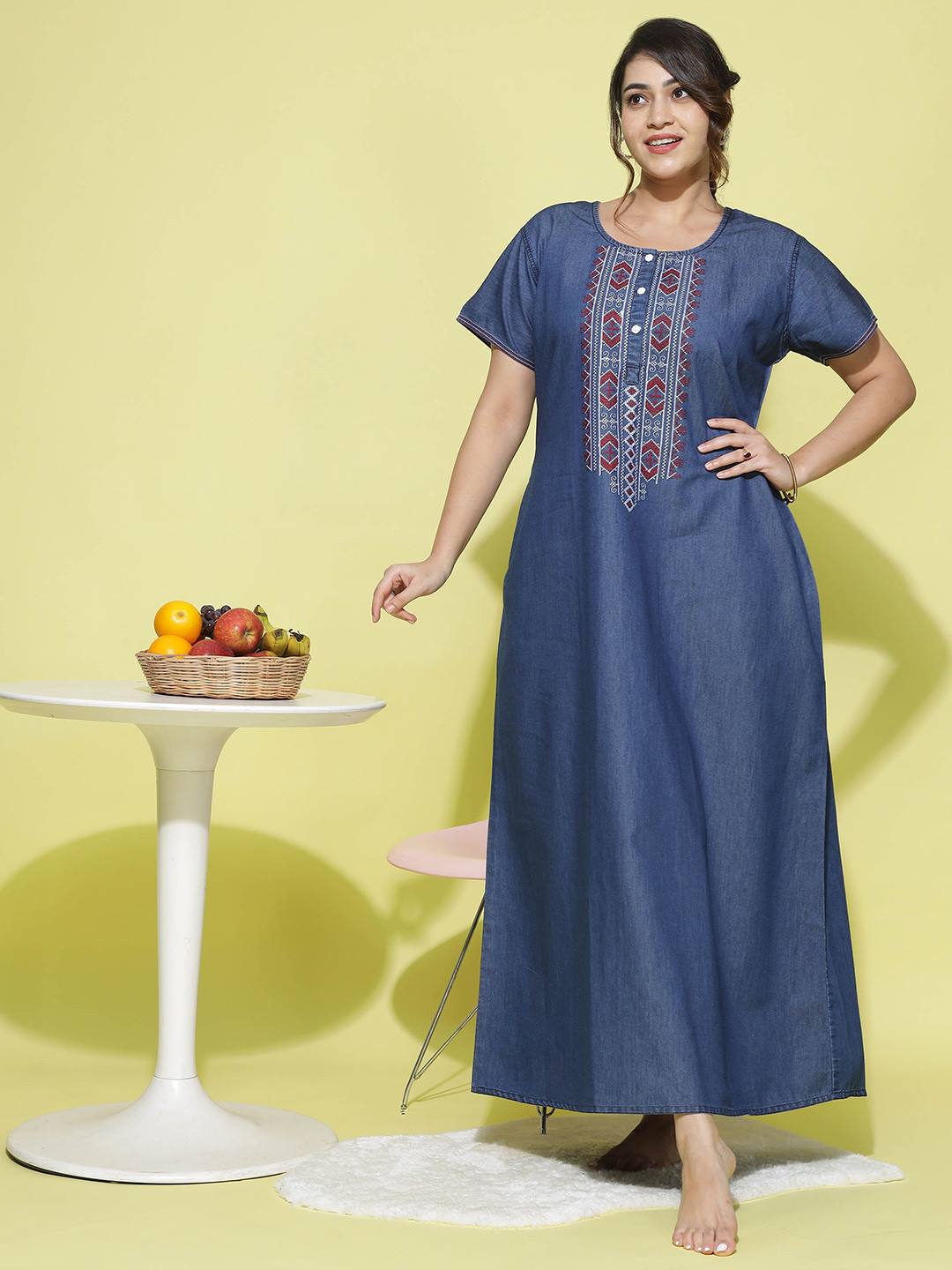 9shines Label Women Embroidered Maxi Nightdress