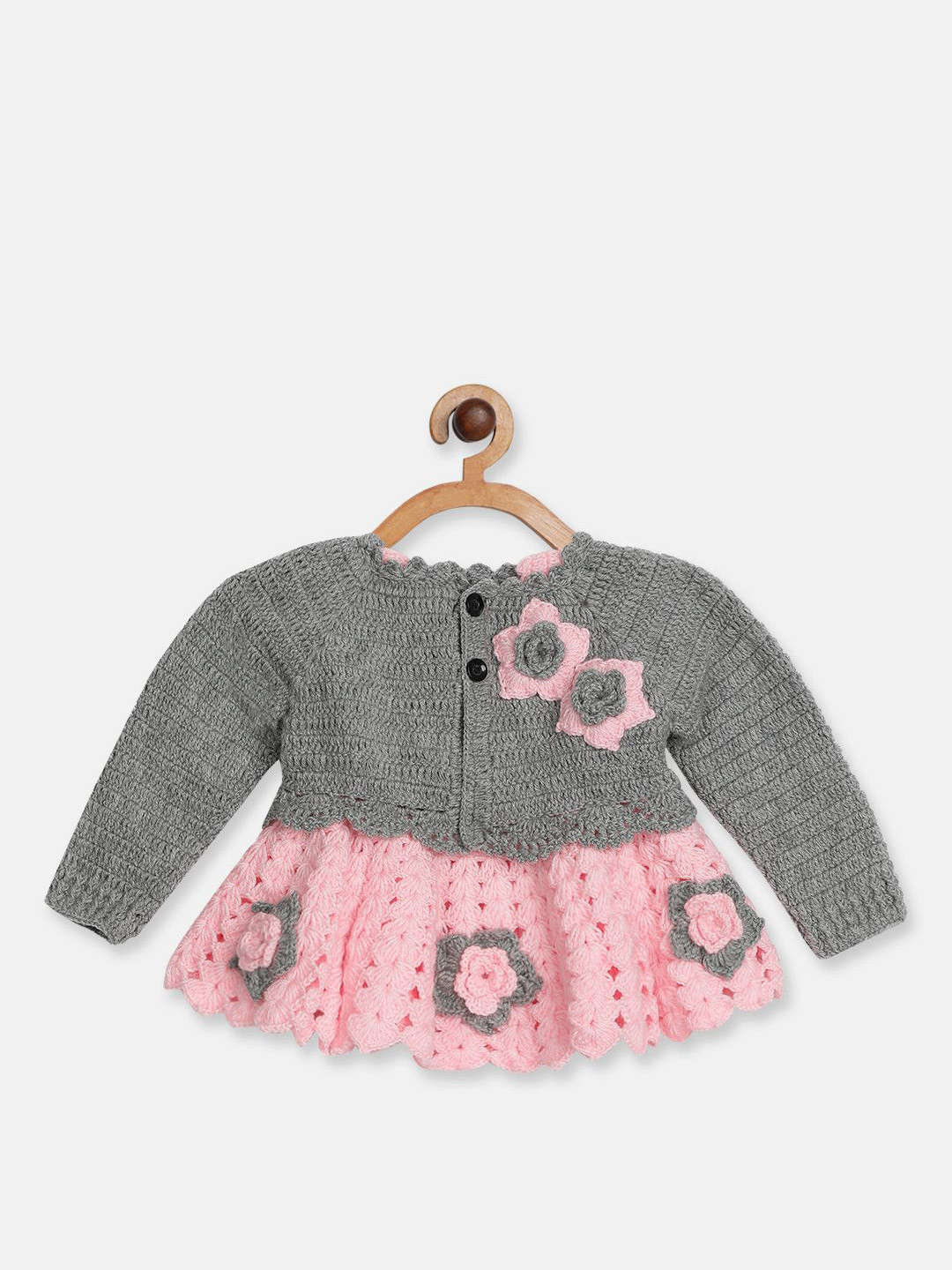 CHUTPUT Girl Self Design Fit and Flare Woolen Dress With Jacket