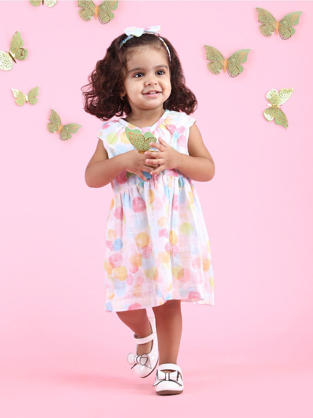 Polka Tots Cotton Sleevless Polka Dots Print Frock For Baby Girls