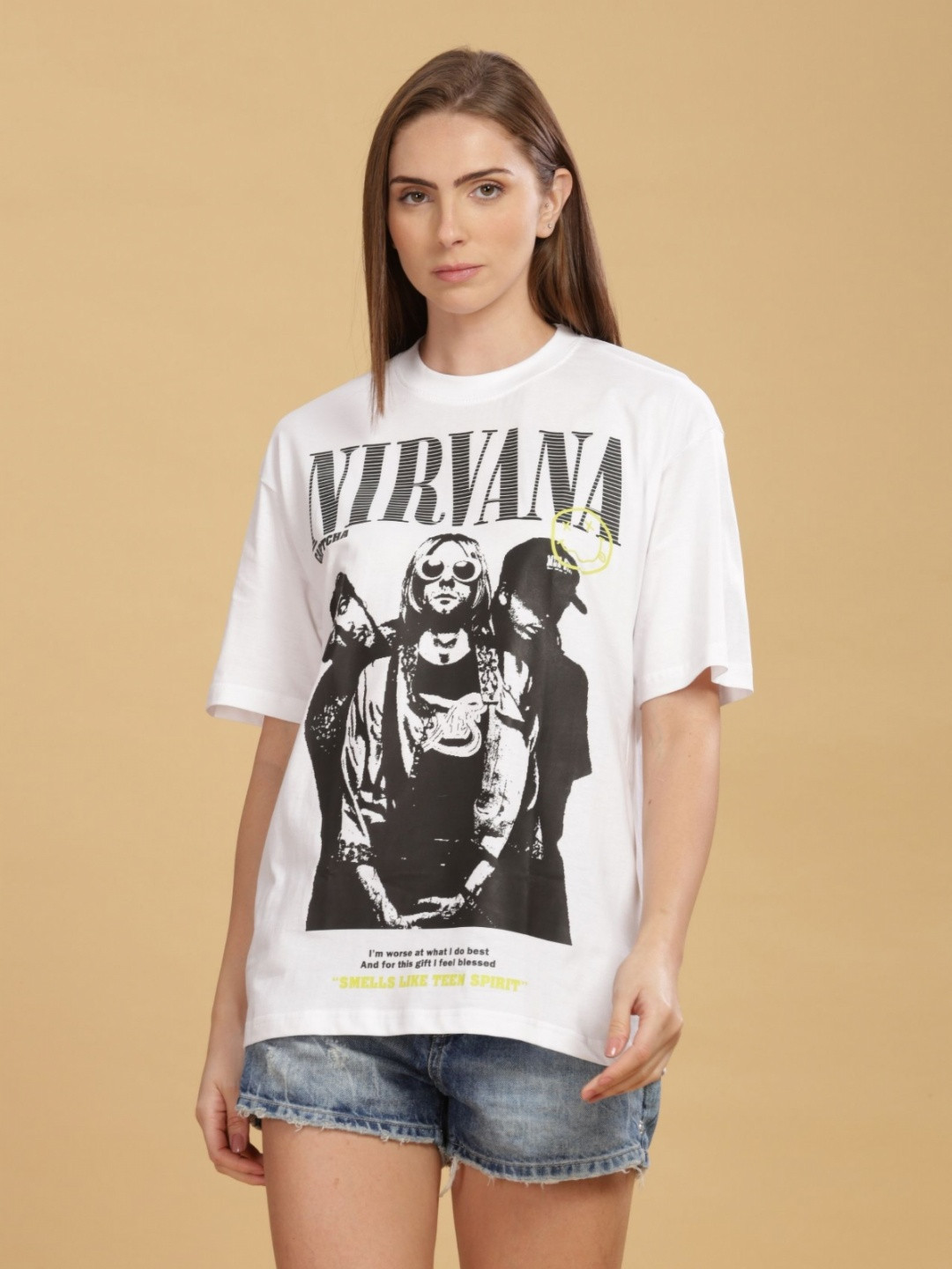 CAPTCHA Nirvana band Printed Drop-shoulder Pure Cotton Oversized Tshirt