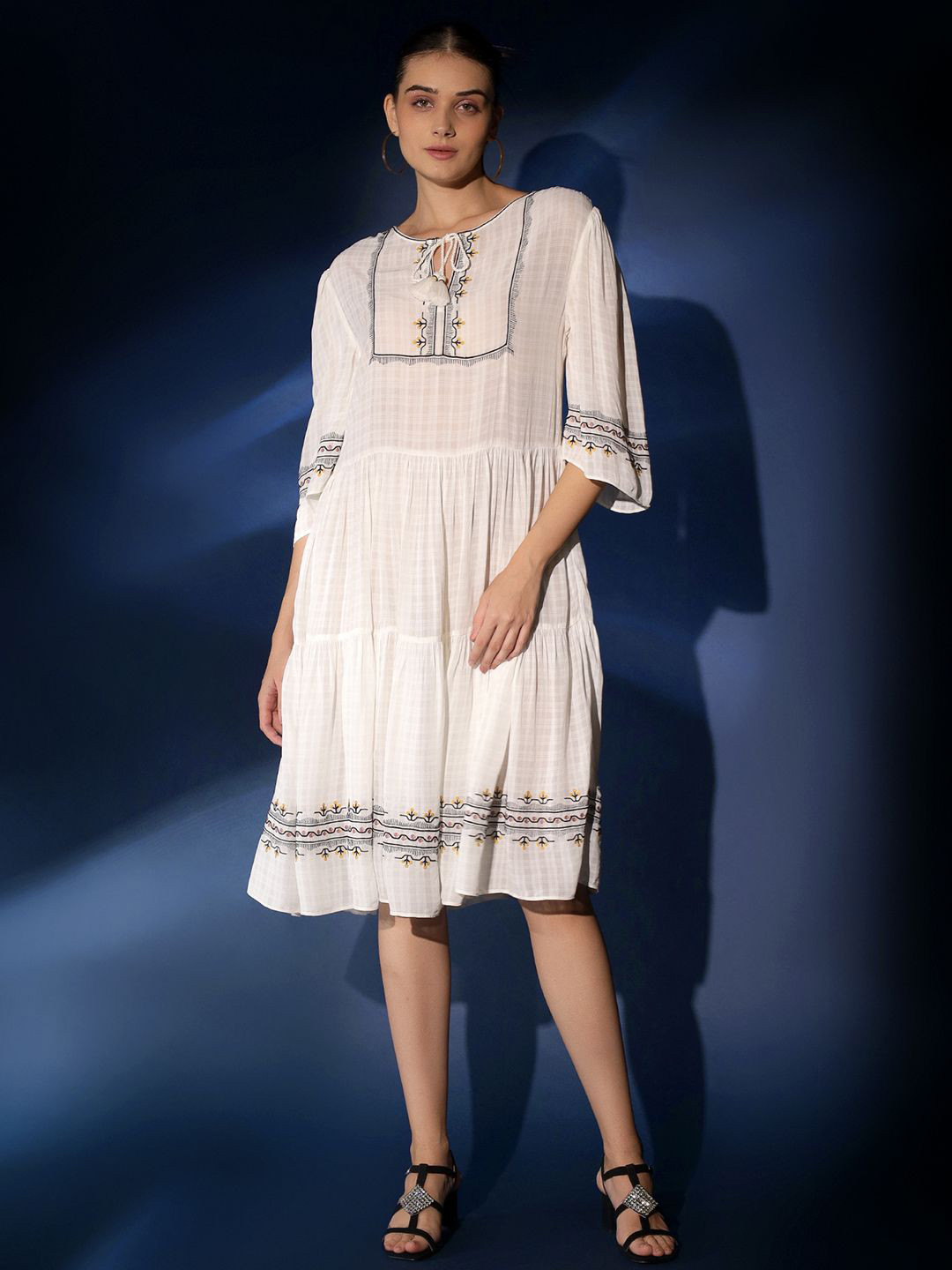 Saint G Tie-Up Neck Fit & Flare Dress