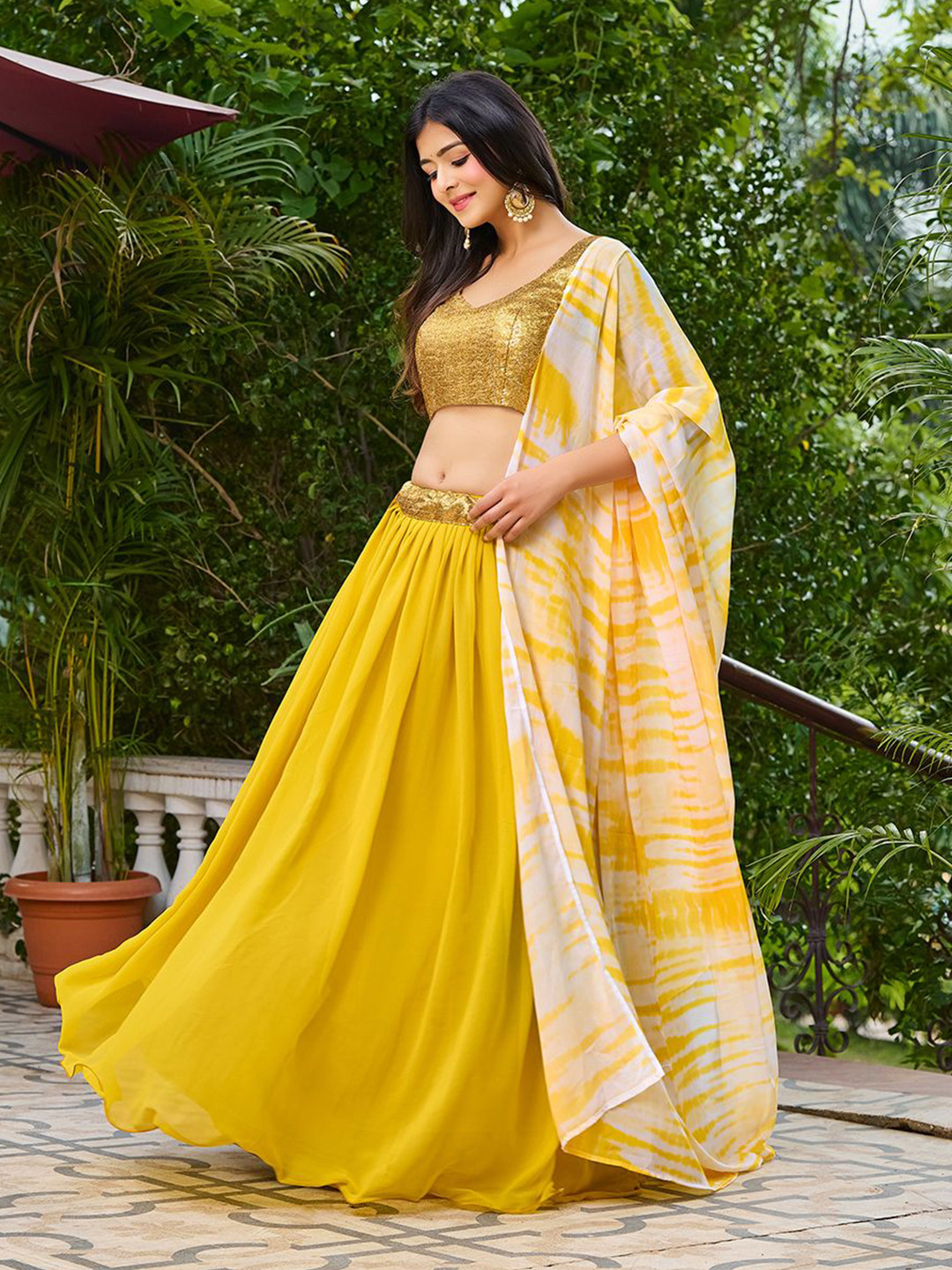 SHOPGARB Embroidered Sequinned Semi-Stitched Lehenga & Unstitched Blouse With Dupatta