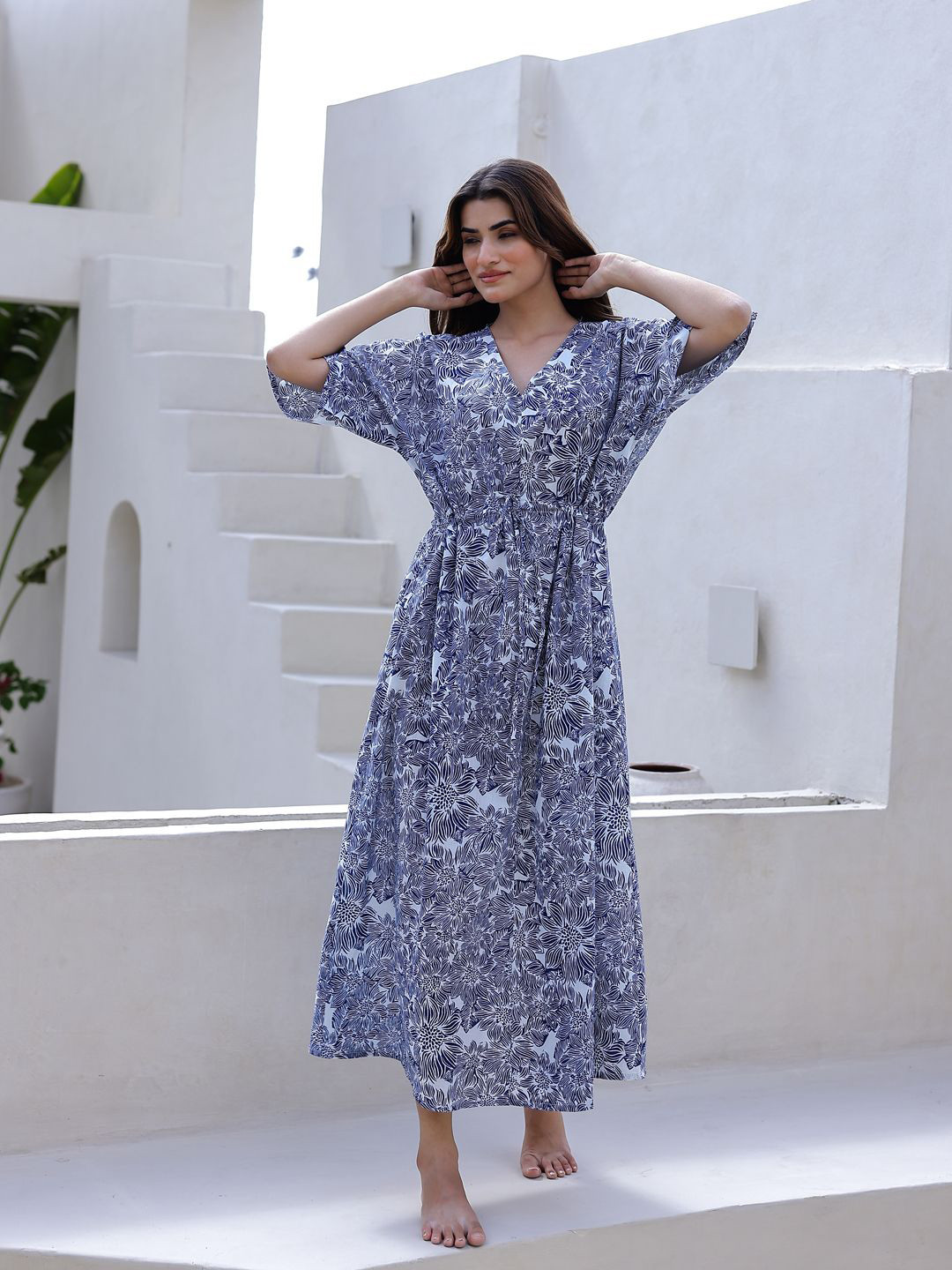 SANSKRUTIHOMES Printed Pure Cotton Maxi Nightdress