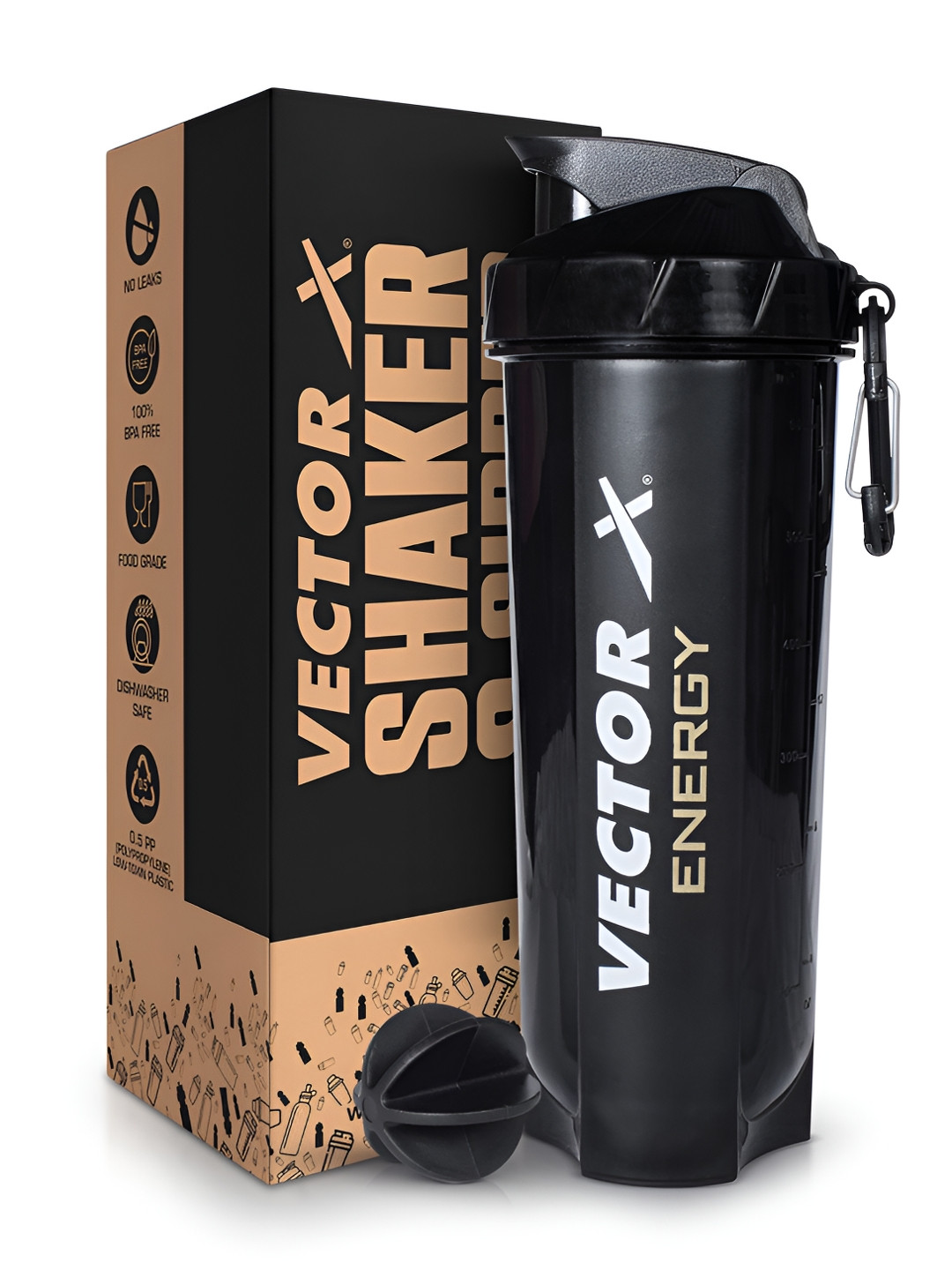 VECTOR X Indus Black Solid Plastic Spill Proof Shaker - 600ml