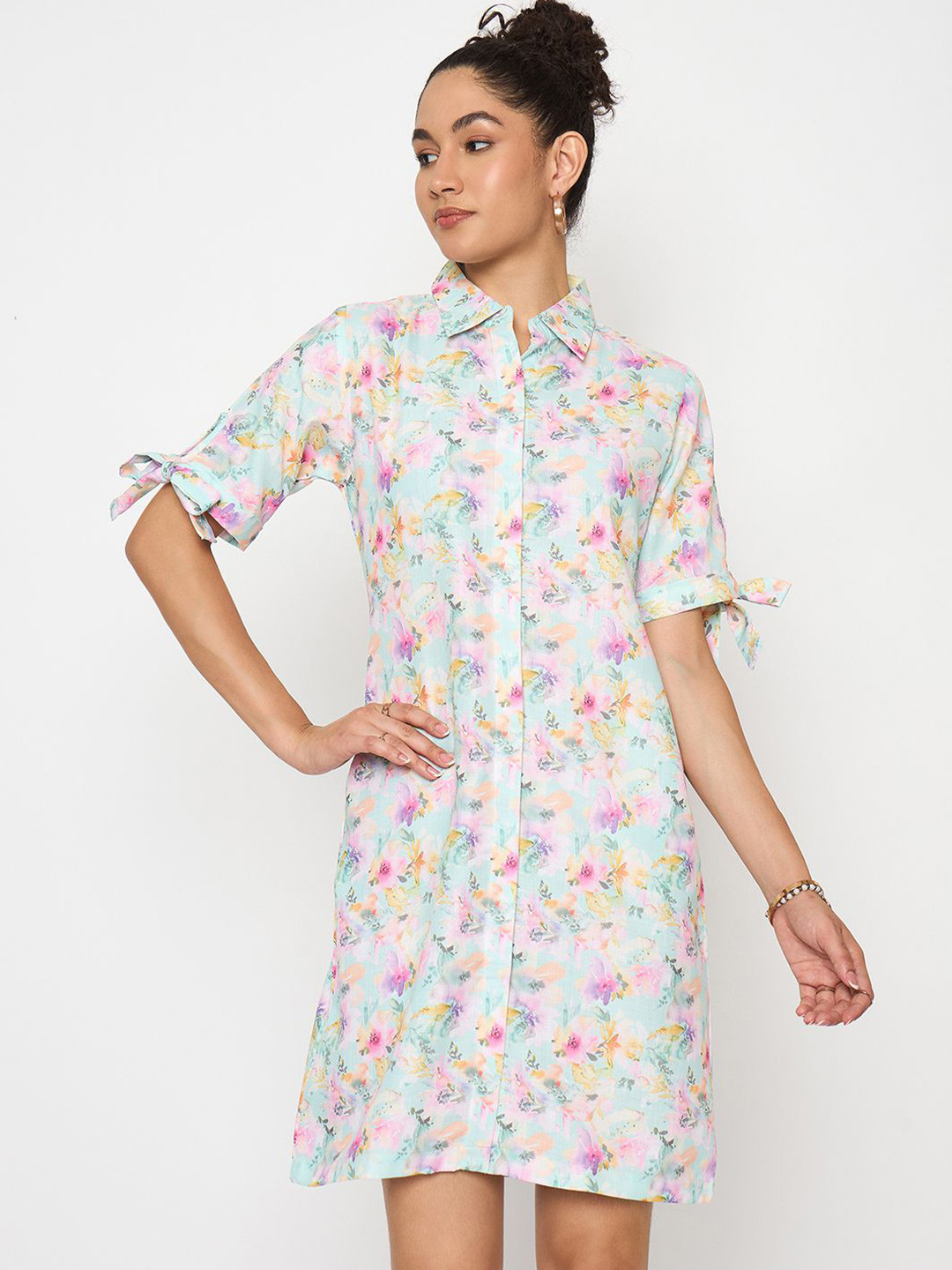 Color Cocktail Women Floral Print Shirt Dress