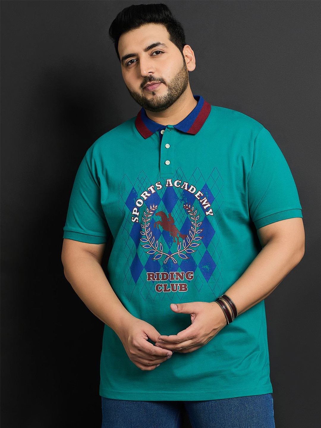 bigbanana Plus Size Sports Printed Cotton Polo Collar Bio Finish T-shirt