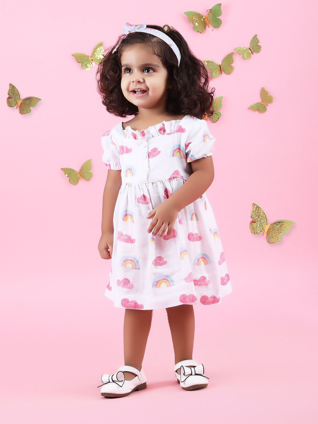 Polka Tots Print Flutter Sleeve Fit & Flare Dress