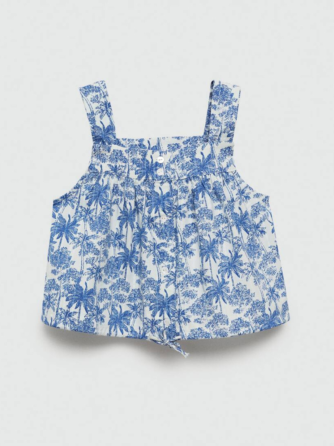 Mango Kids Girls Floral Printed Gathered & Pleated Detail Top
