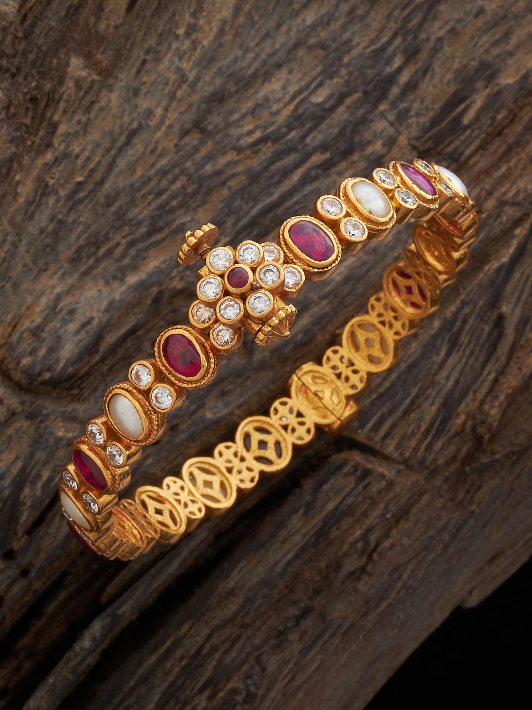 Kushal's Fashion Jewellery Embellished Bridal Navaratna 92.5 Silver Stone Bangle
