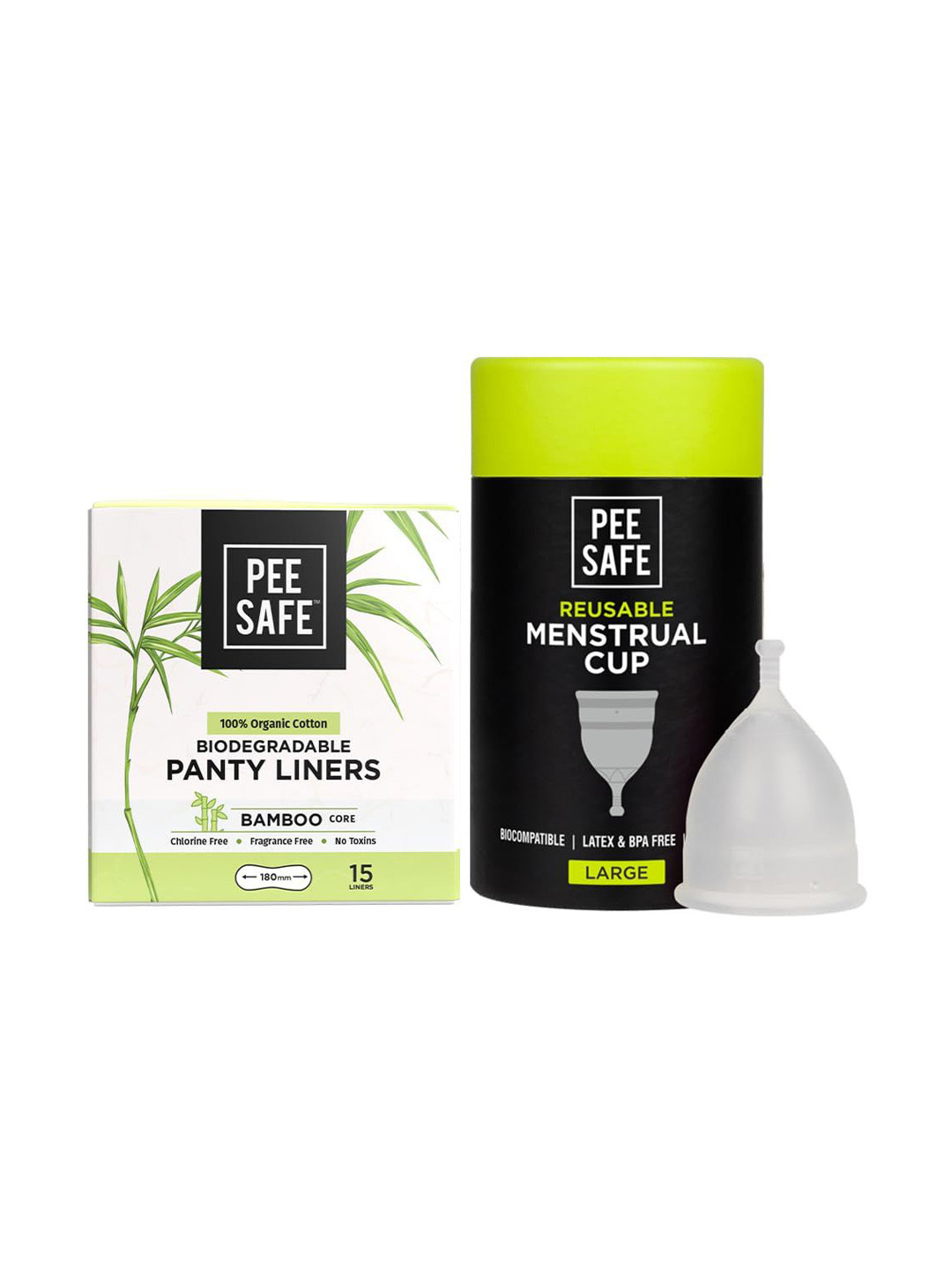 PEESAFE Leakproof Menstrual Hygiene Cup- Large & Bio Panty Liners