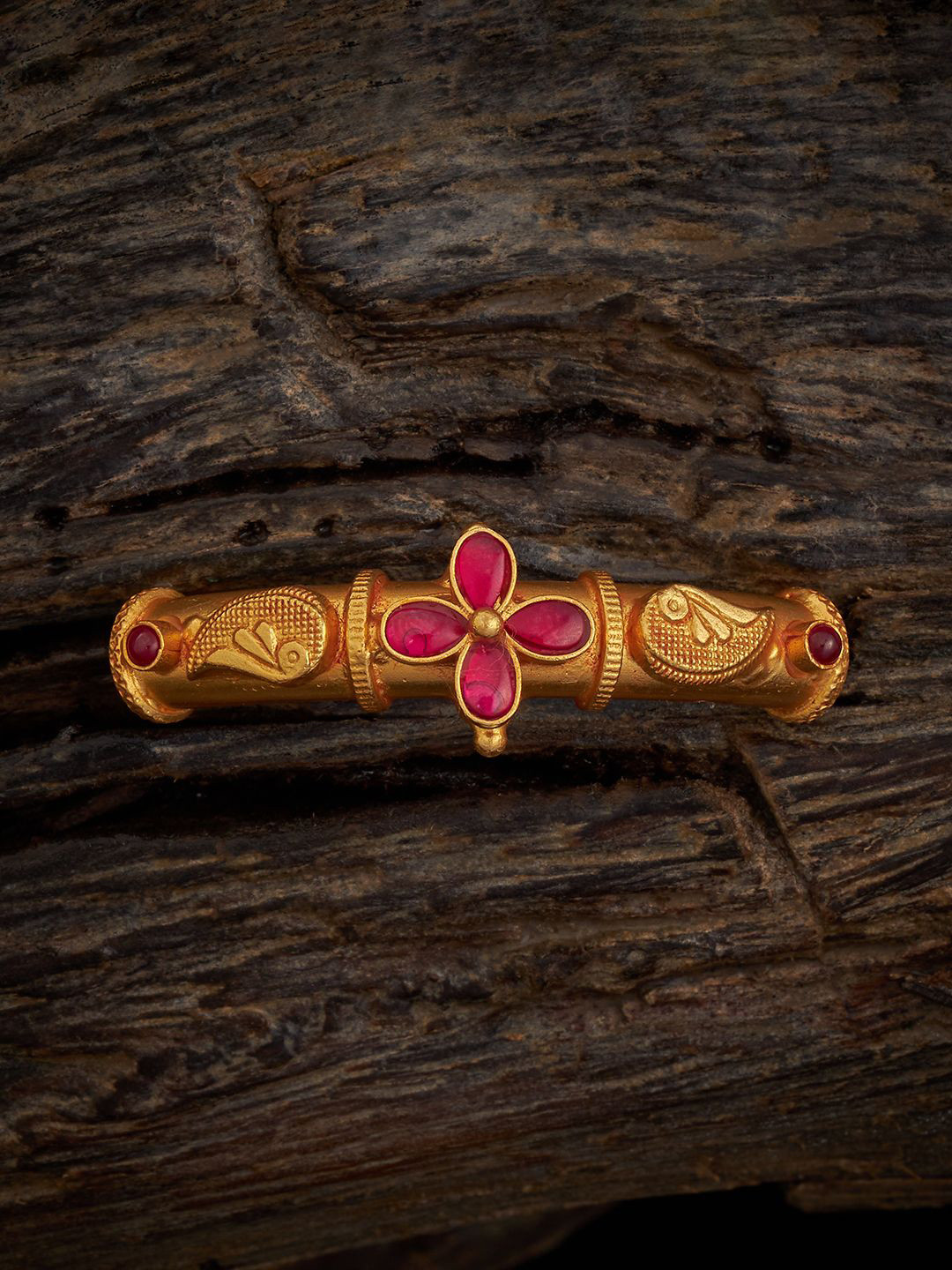 Kushal's Fashion Jewellery Embellished Bridal 92.5 Silver Gold-Plated Temple Bangle