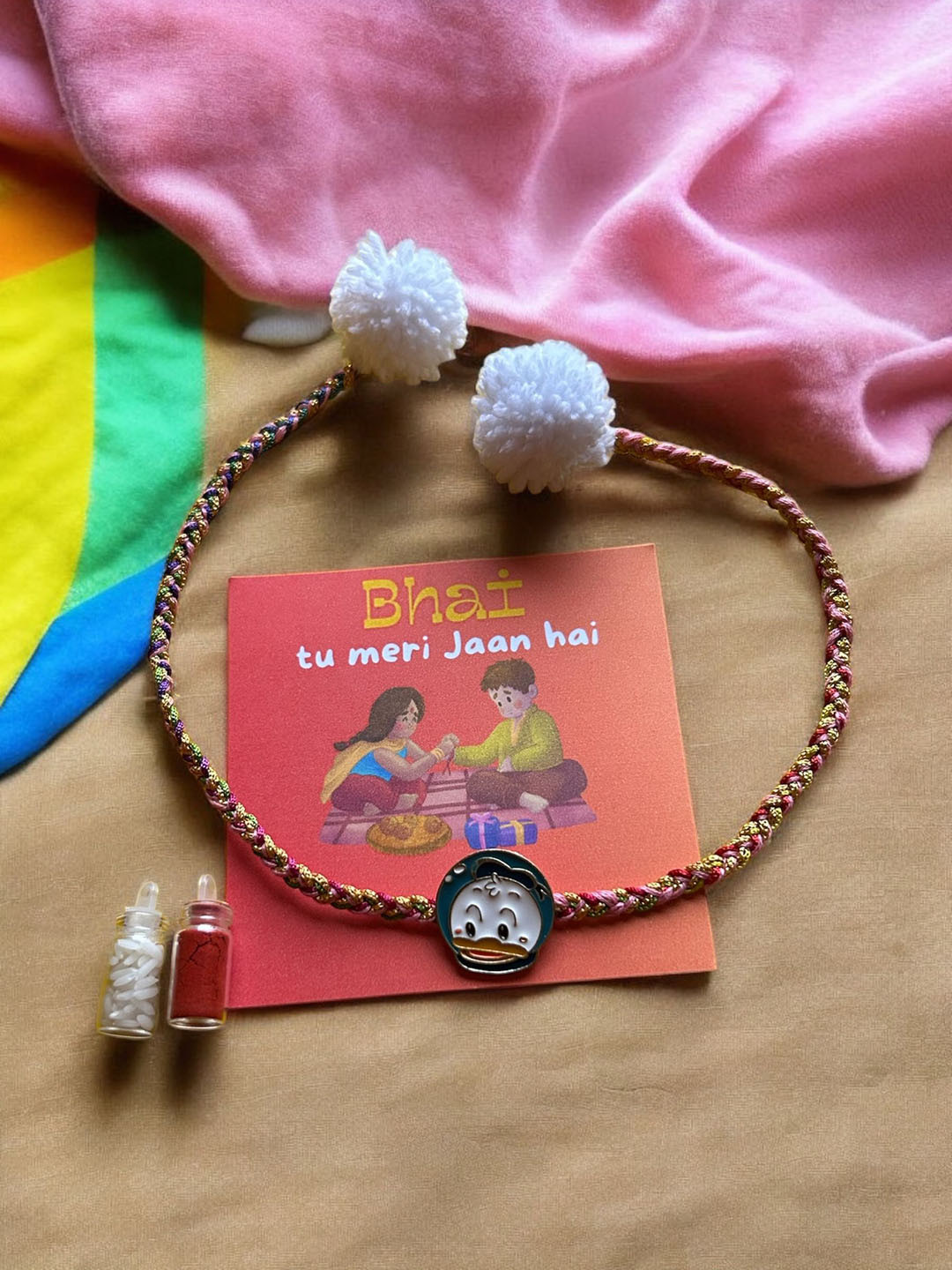 JEWELWATI Boys Donald Duck Thread Rakhi With Roli Chawal