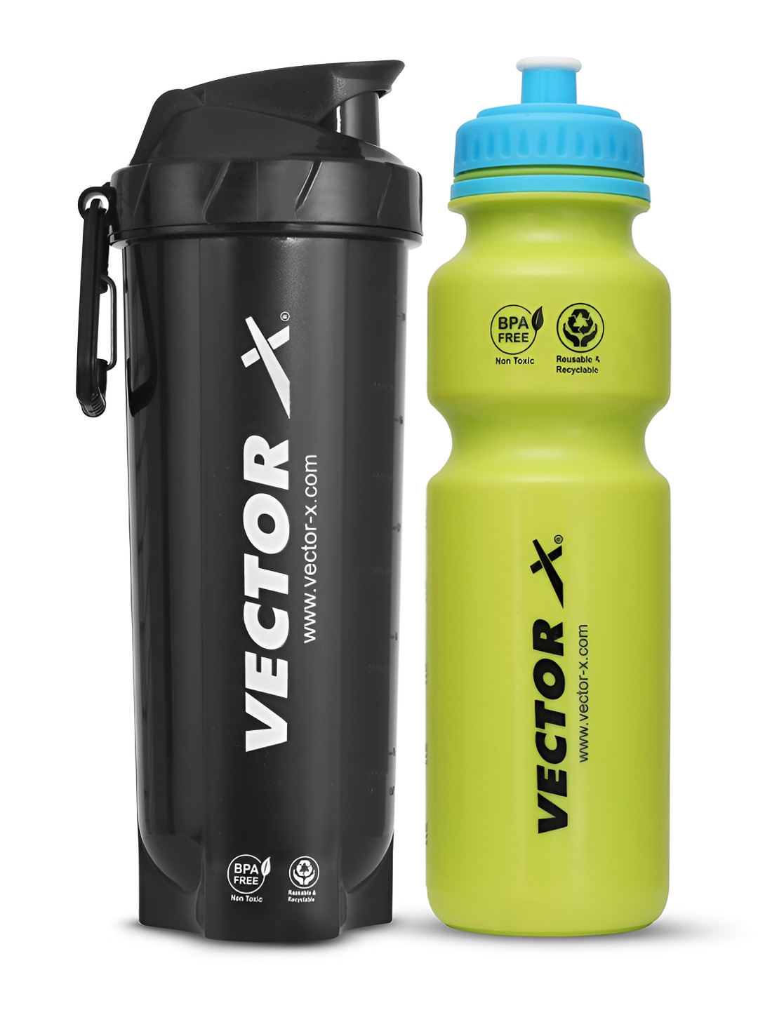 VECTOR X SHAK-SIP-PACK-2-BLK-GRN Green Plastic Flip Top 2 Piece Shaker - 800ml
