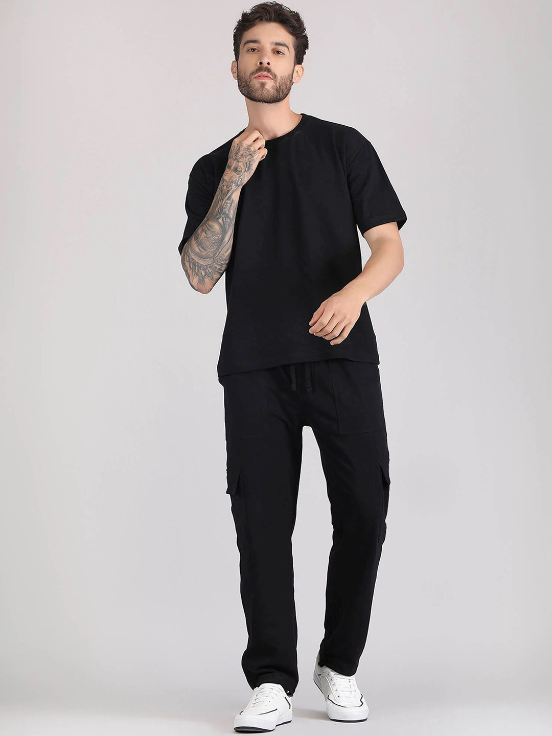 Raxedo Round Neck Pure Cotton T Shirt & Cargo Jogger Co Ords Set