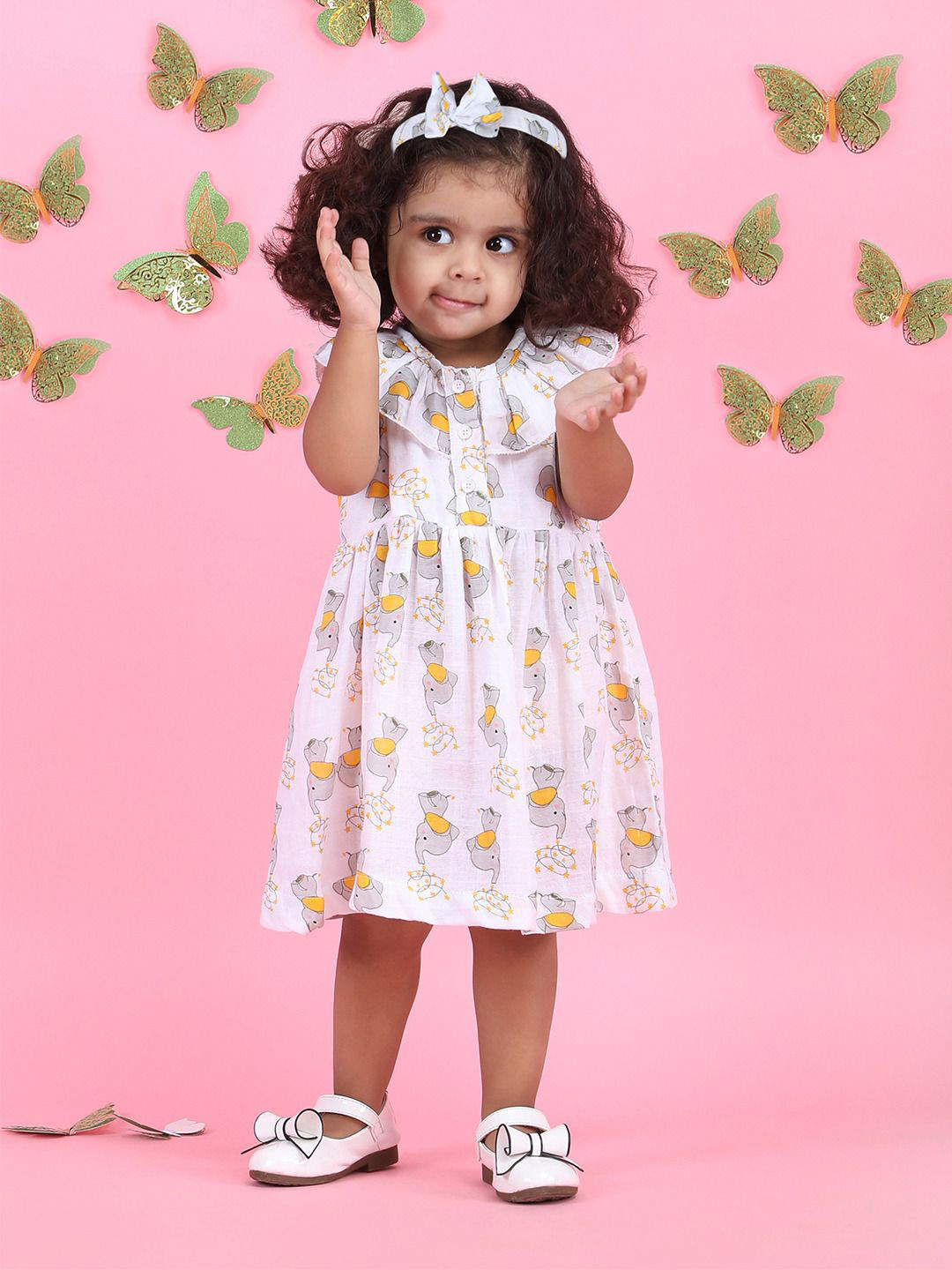 Polka Tots Floral Print Flutter Sleeve Fit & Flare Dress