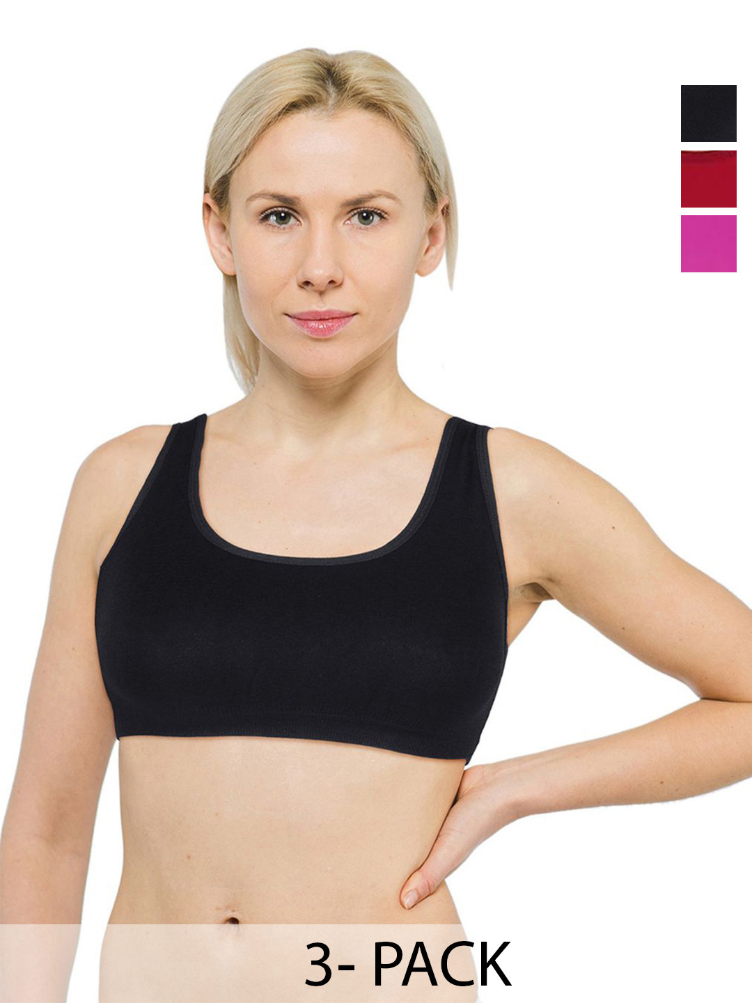 ComfyStyle Pack Of 3 Solid Full Coverage Sports Bra