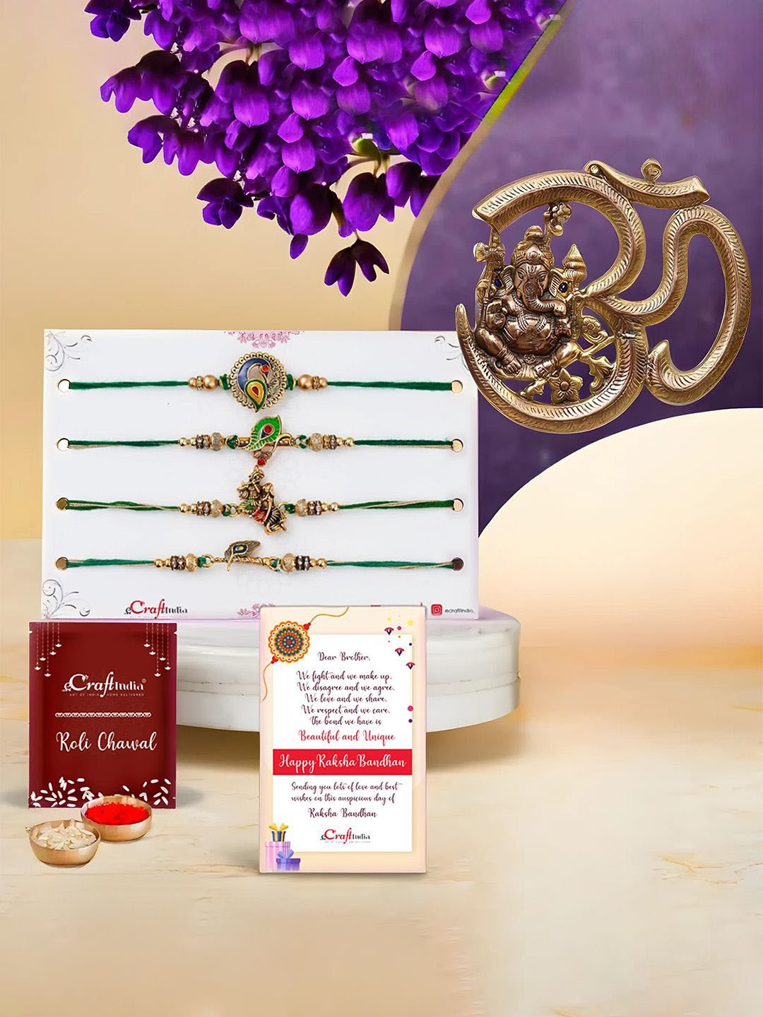 eCraftIndia Set Of 5 Rakhi With Ganesha Om Wall Hanging