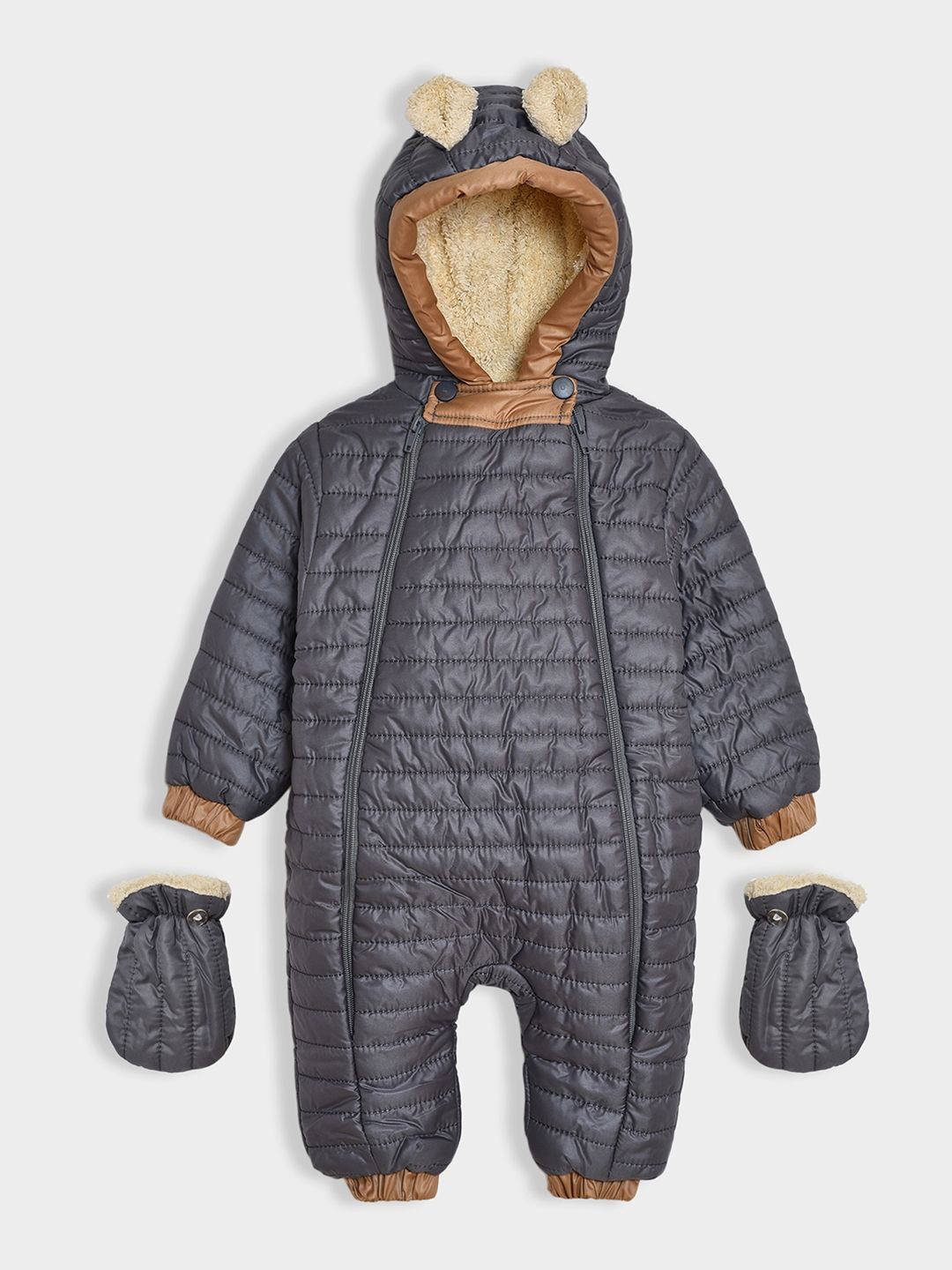 MiArcus Puffed Rompers With Mittens Set