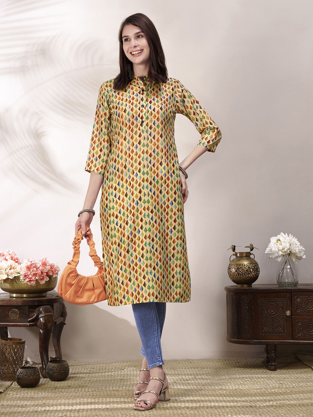Anouk Rustic Geometric Printed Straight Kurtas